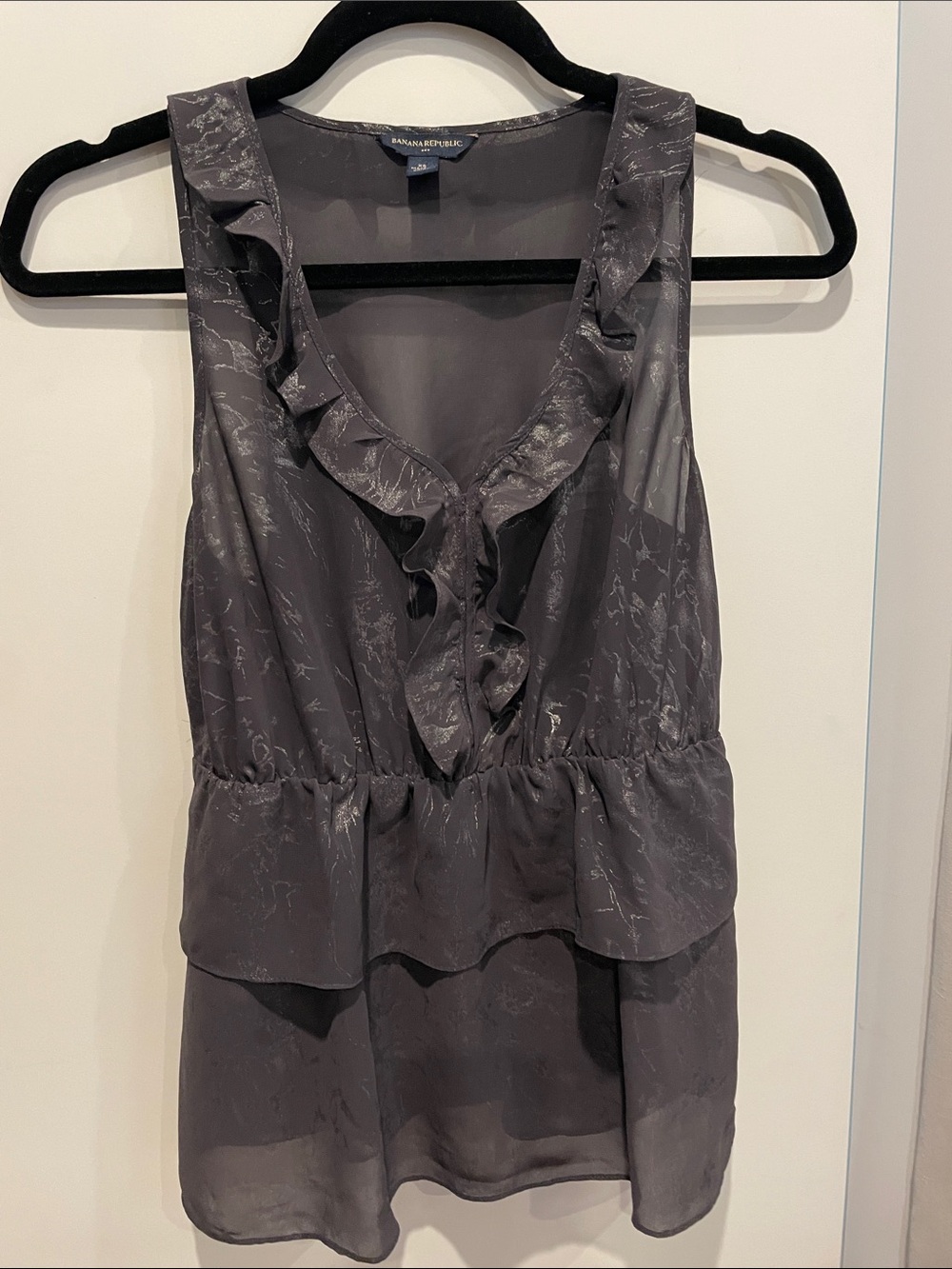 Banana Republic Charcoal Ruffle V-Neck Sleeveless Camisole sheer
